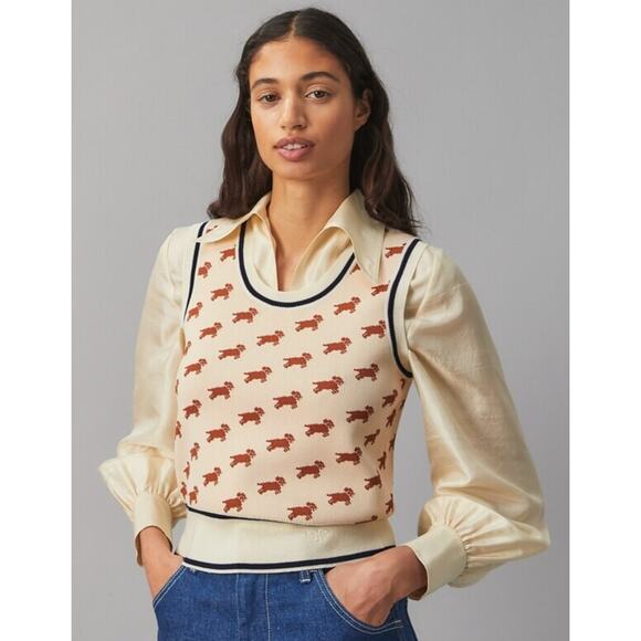 Tory Burch Sweaters - Tory Burch Jacquard Sweater Vest Dog Intarsia size L large